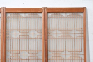 ヴィンテージ建具　昭和中期　両面ガラス　幾何学模様が洗練された雰囲気を添える書院戸4枚セット　(R-087468)