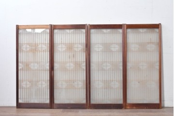 ヴィンテージ建具　昭和中期　両面ガラス　幾何学模様が洗練された雰囲気を添える書院戸4枚セット　(R-087468)