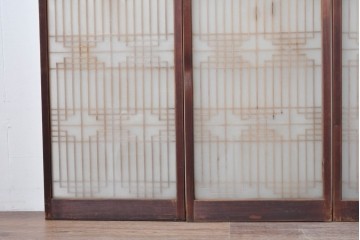 ヴィンテージ建具　昭和中期　両面ガラス　幾何学模様が洗練された雰囲気を添える書院戸4枚セット　(R-087468)