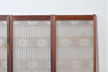 ヴィンテージ建具　昭和中期　両面ガラス　幾何学模様が洗練された雰囲気を添える書院戸4枚セット　(R-087468)