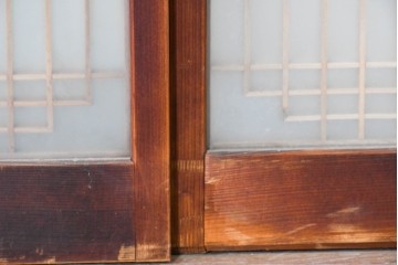 ヴィンテージ建具　昭和中期　両面ガラス　幾何学模様が洗練された雰囲気を添える書院戸4枚セット　(R-087468)