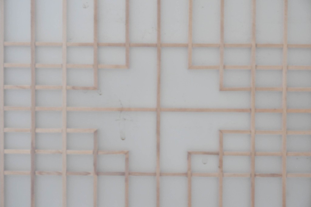 ヴィンテージ建具　昭和中期　両面ガラス　幾何学模様が洗練された雰囲気を添える書院戸4枚セット　(R-087468)