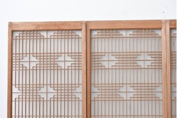 ヴィンテージ建具　昭和中期　片面ガラス　多彩な組子模様が目を引く書院戸4枚セット　(R-087469)