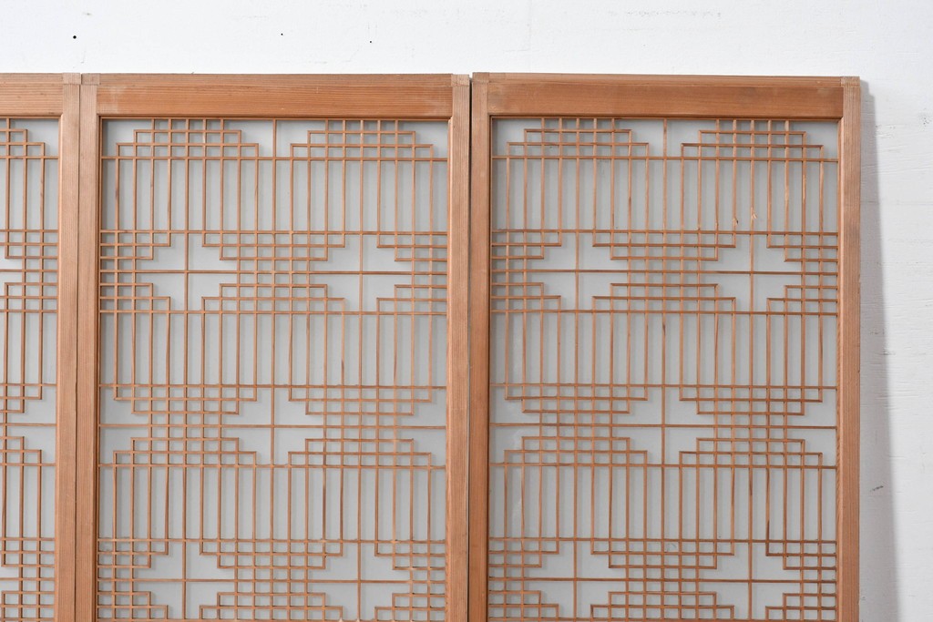 ヴィンテージ建具　昭和中期　片面ガラス　多彩な組子模様が目を引く書院戸4枚セット　(R-087469)