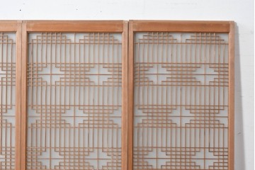 ヴィンテージ建具　昭和中期　片面ガラス　多彩な組子模様が目を引く書院戸4枚セット　(R-087469)