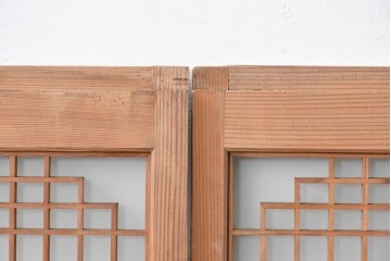 ヴィンテージ建具　昭和中期　片面ガラス　多彩な組子模様が目を引く書院戸4枚セット　(R-087469)