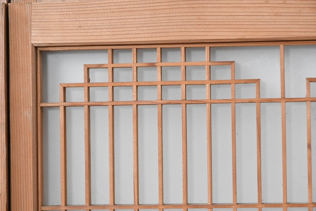 ヴィンテージ建具　昭和中期　片面ガラス　多彩な組子模様が目を引く書院戸4枚セット　(R-087469)