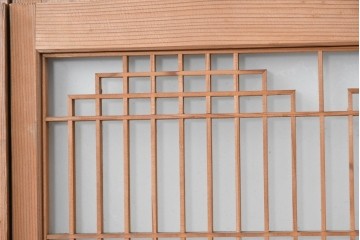 ヴィンテージ建具　昭和中期　片面ガラス　多彩な組子模様が目を引く書院戸4枚セット　(R-087469)