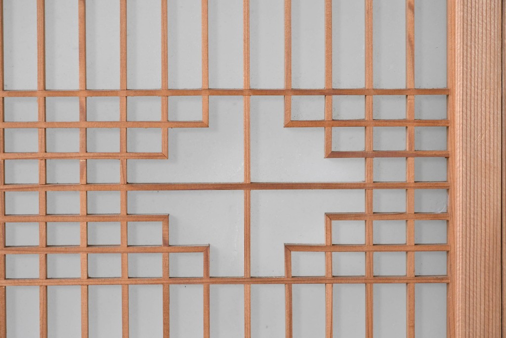 ヴィンテージ建具　昭和中期　片面ガラス　多彩な組子模様が目を引く書院戸4枚セット　(R-087469)