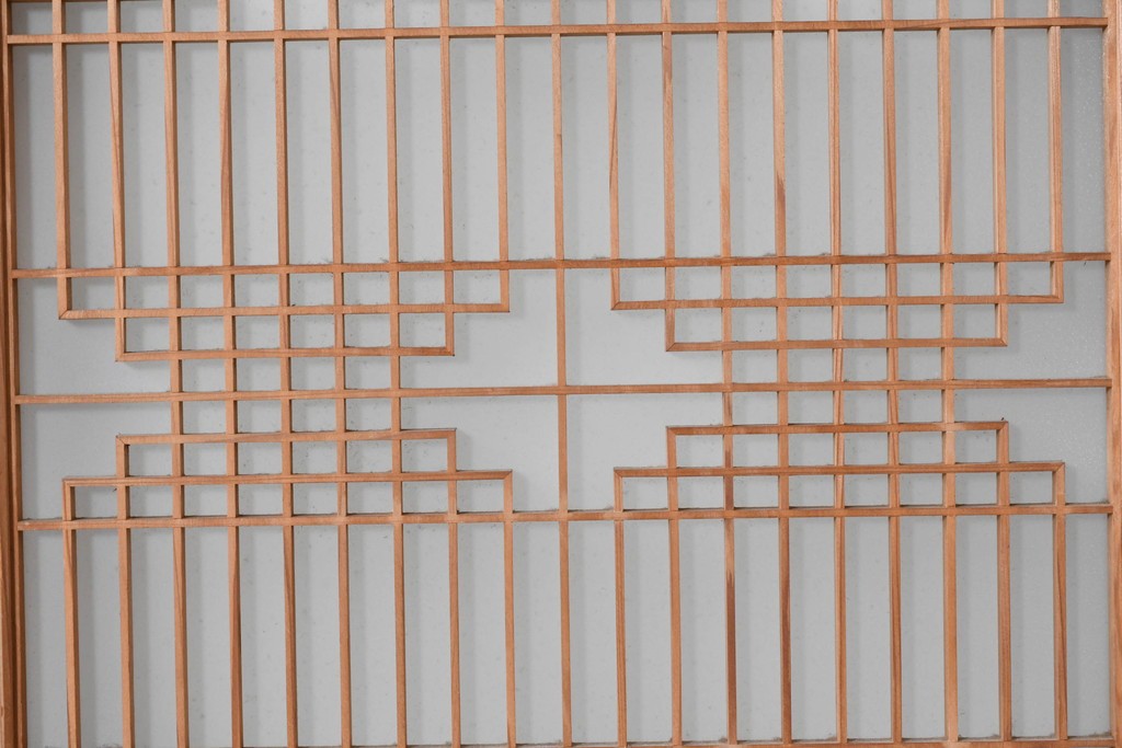 ヴィンテージ建具　昭和中期　片面ガラス　多彩な組子模様が目を引く書院戸4枚セット　(R-087469)