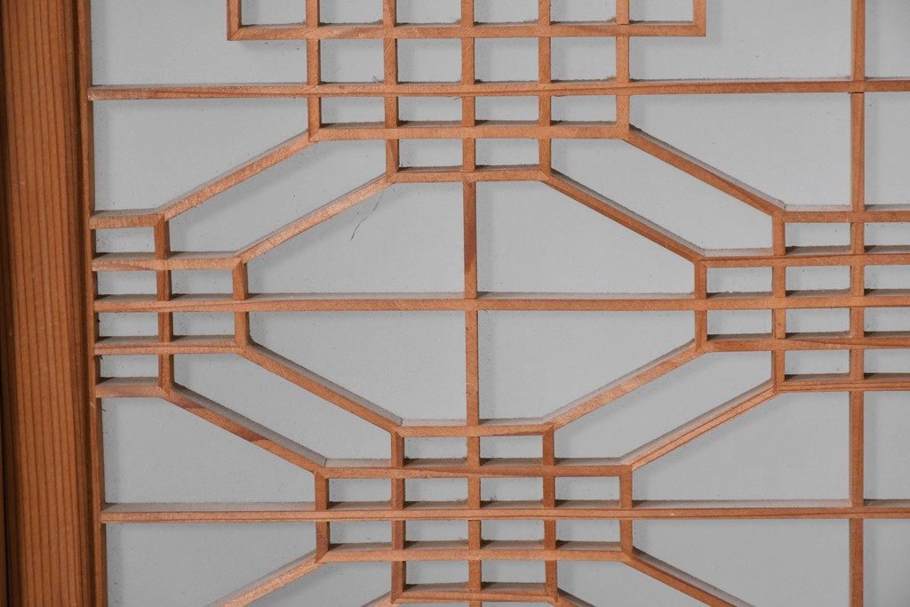 ヴィンテージ建具　昭和中期　片面ガラス　多彩な組子模様が目を引く書院戸4枚セット　(R-087469)