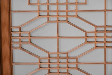 ヴィンテージ建具　昭和中期　片面ガラス　多彩な組子模様が目を引く書院戸4枚セット　(R-087469)