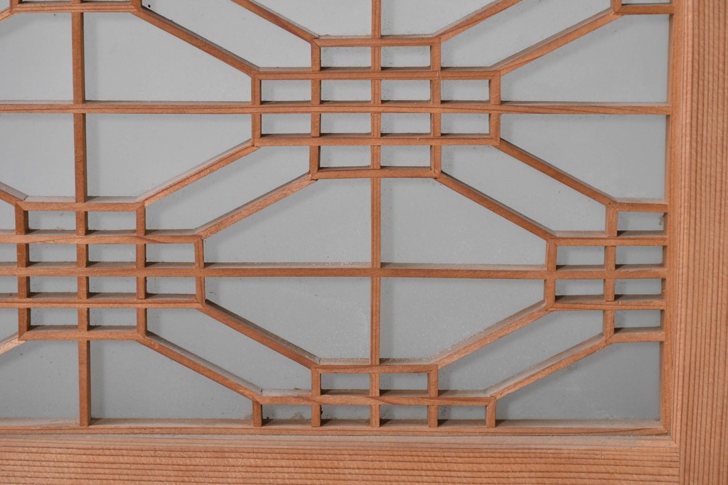 ヴィンテージ建具　昭和中期　片面ガラス　多彩な組子模様が目を引く書院戸4枚セット　(R-087469)