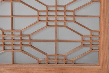 ヴィンテージ建具　昭和中期　片面ガラス　多彩な組子模様が目を引く書院戸4枚セット　(R-087469)