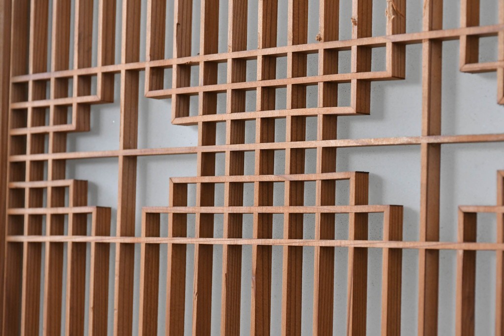 ヴィンテージ建具　昭和中期　片面ガラス　多彩な組子模様が目を引く書院戸4枚セット　(R-087469)