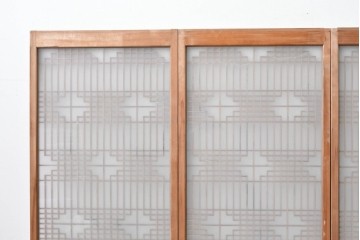 ヴィンテージ建具　昭和中期　片面ガラス　多彩な組子模様が目を引く書院戸4枚セット　(R-087469)