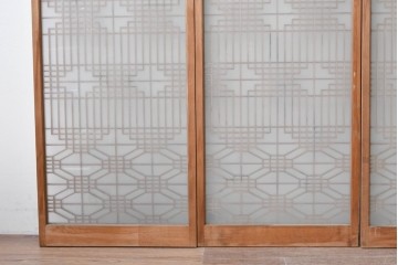 ヴィンテージ建具　昭和中期　片面ガラス　多彩な組子模様が目を引く書院戸4枚セット　(R-087469)