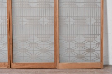 ヴィンテージ建具　昭和中期　片面ガラス　多彩な組子模様が目を引く書院戸4枚セット　(R-087469)