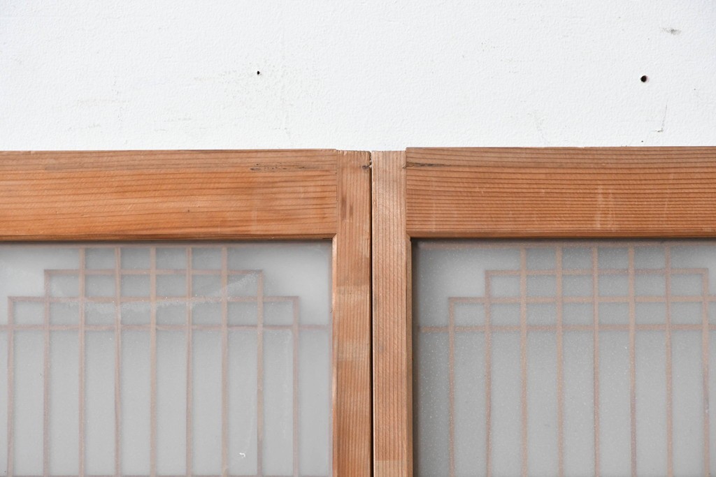 ヴィンテージ建具　昭和中期　片面ガラス　多彩な組子模様が目を引く書院戸4枚セット　(R-087469)