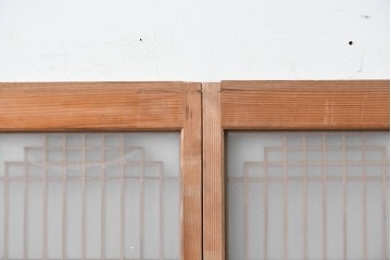 ヴィンテージ建具　昭和中期　片面ガラス　多彩な組子模様が目を引く書院戸4枚セット　(R-087469)
