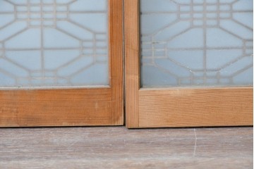 ヴィンテージ建具　昭和中期　片面ガラス　多彩な組子模様が目を引く書院戸4枚セット　(R-087469)