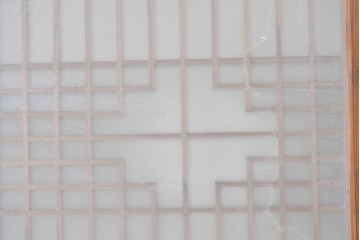 ヴィンテージ建具　昭和中期　片面ガラス　多彩な組子模様が目を引く書院戸4枚セット　(R-087469)