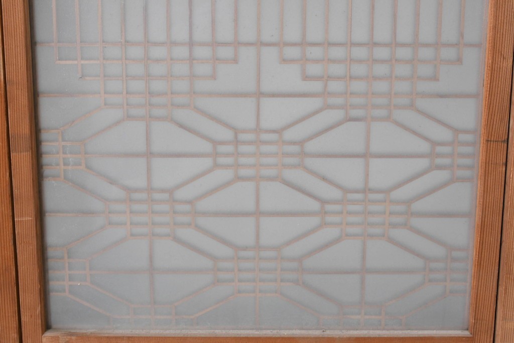 ヴィンテージ建具　昭和中期　片面ガラス　多彩な組子模様が目を引く書院戸4枚セット　(R-087469)