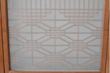 ヴィンテージ建具　昭和中期　片面ガラス　多彩な組子模様が目を引く書院戸4枚セット　(R-087469)