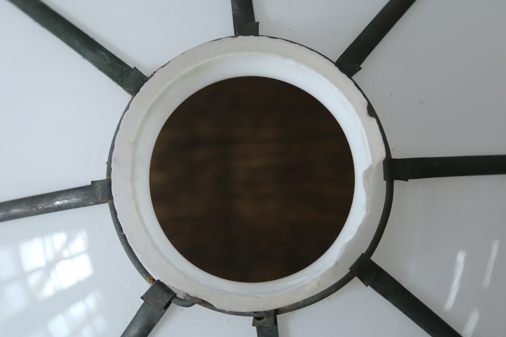 《引っ掛けシーリング式ペンダントライト加工費込み》　和製アンティーク　大正ロマン　ふっくらとしたドーム型の真鍮飾り付きペンダントライト　※傷み有り　(R-087480)