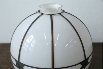 《引っ掛けシーリング式ペンダントライト加工費込み》　和製アンティーク　大正ロマン　ふっくらとしたドーム型の真鍮飾り付きペンダントライト　※傷み有り　(R-087480)