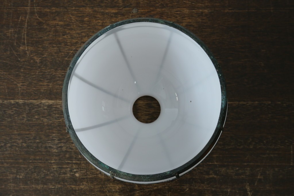 《引っ掛けシーリング式ペンダントライト加工費込み》　和製アンティーク　大正ロマン　ふっくらとしたドーム型の真鍮飾り付きペンダントライト　※傷み有り　(R-087480)