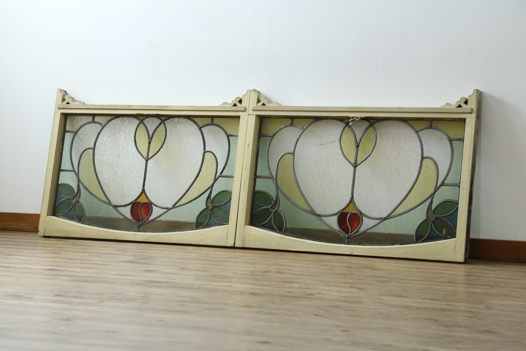 アンティーク建具　希少!!　大正ロマンの趣漂う洋館のステンドグラス入り窓　(R-087483)