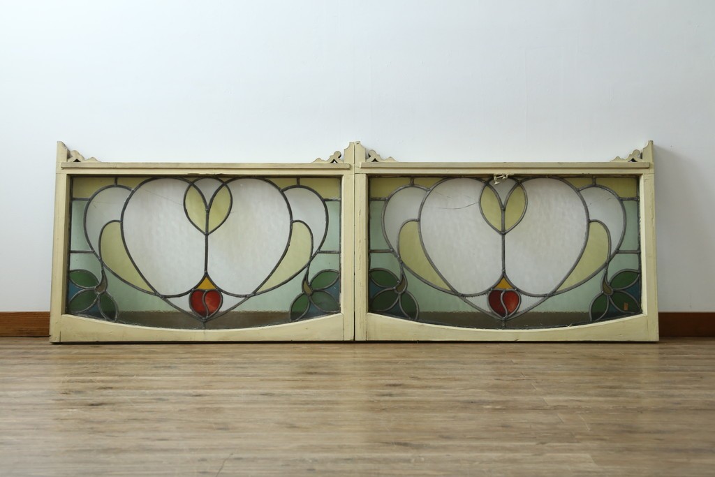 アンティーク建具　希少!!　大正ロマンの趣漂う洋館のステンドグラス入り窓　(R-087483)