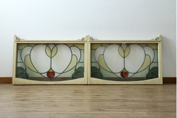 アンティーク建具　希少!!　大正ロマンの趣漂う洋館のステンドグラス入り窓　(R-087483)