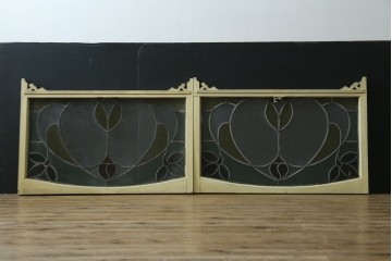 アンティーク建具　希少!!　大正ロマンの趣漂う洋館のステンドグラス入り窓　(R-087483)