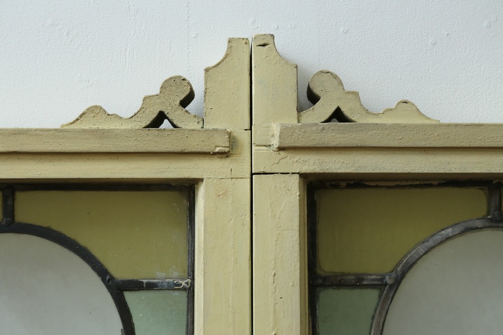 アンティーク建具　希少!!　大正ロマンの趣漂う洋館のステンドグラス入り窓　(R-087483)