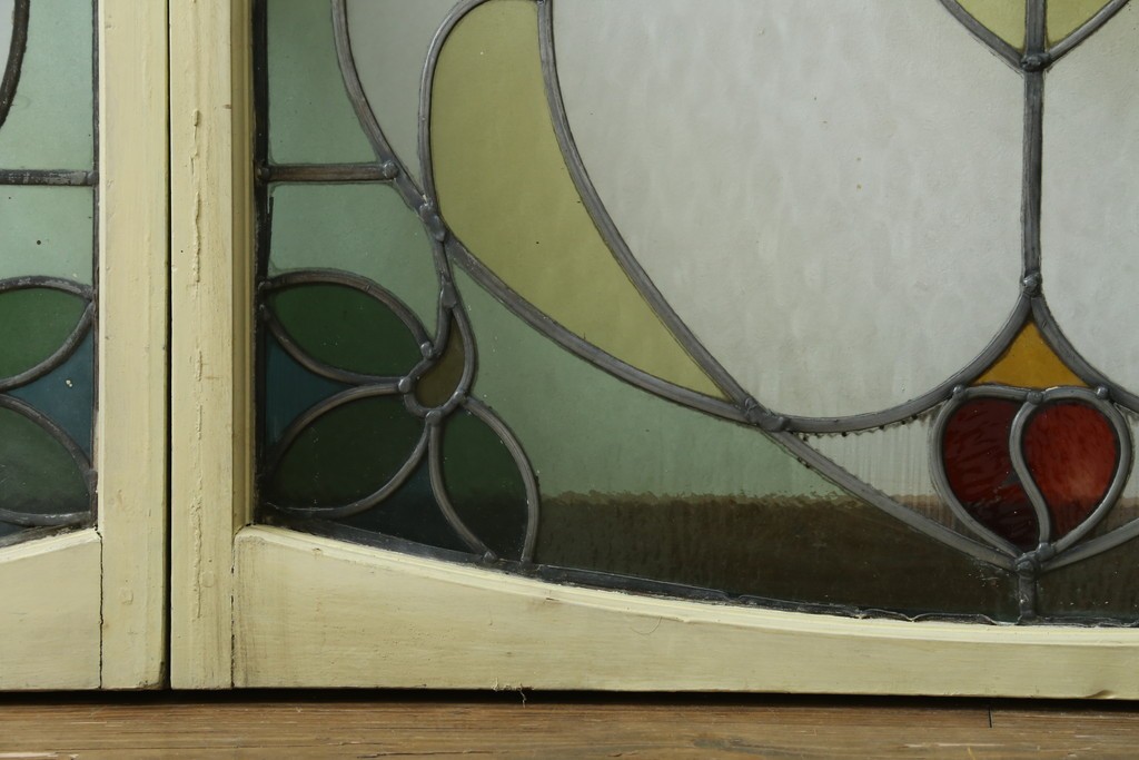 アンティーク建具　希少!!　大正ロマンの趣漂う洋館のステンドグラス入り窓　(R-087483)