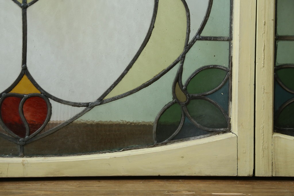 アンティーク建具　希少!!　大正ロマンの趣漂う洋館のステンドグラス入り窓　(R-087483)