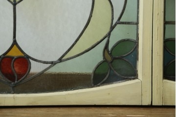 アンティーク建具　希少!!　大正ロマンの趣漂う洋館のステンドグラス入り窓　(R-087483)