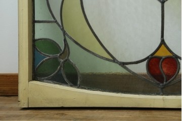 アンティーク建具　希少!!　大正ロマンの趣漂う洋館のステンドグラス入り窓　(R-087483)