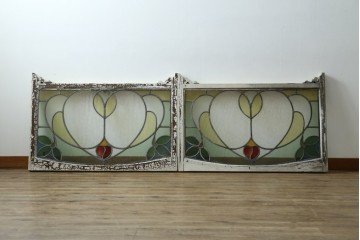 アンティーク建具　希少!!　大正ロマンの趣漂う洋館のステンドグラス入り窓　(R-087483)