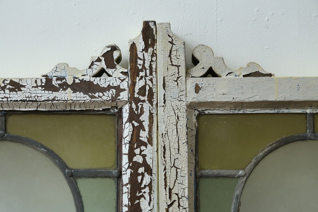 アンティーク建具　希少!!　大正ロマンの趣漂う洋館のステンドグラス入り窓　(R-087483)