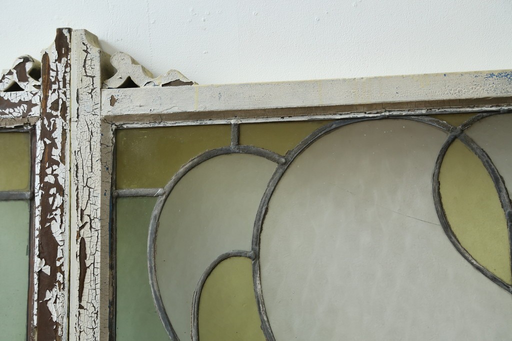 アンティーク建具　希少!!　大正ロマンの趣漂う洋館のステンドグラス入り窓　(R-087483)