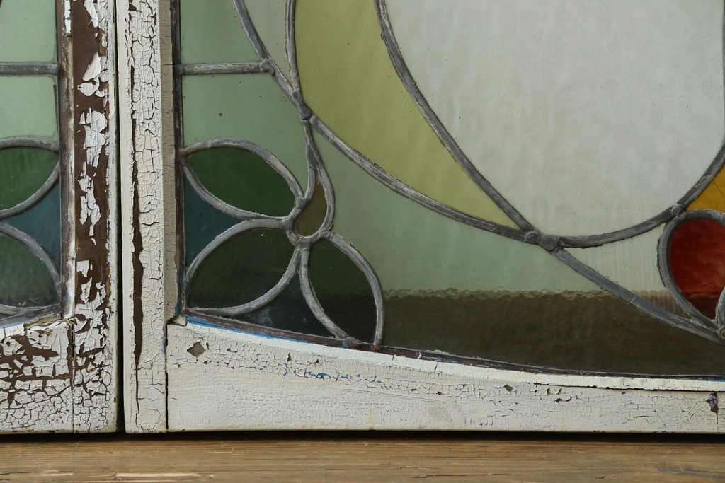 アンティーク建具　希少!!　大正ロマンの趣漂う洋館のステンドグラス入り窓　(R-087483)