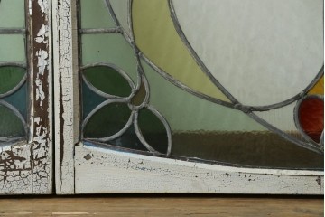 アンティーク建具　希少!!　大正ロマンの趣漂う洋館のステンドグラス入り窓　(R-087483)