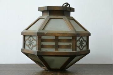 和製アンティーク　花菱文様をあしらった六角形のシーリングライト　(R-087489)