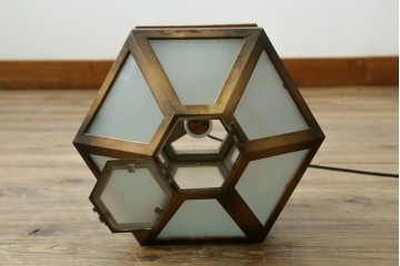 和製アンティーク　花菱文様をあしらった六角形のシーリングライト　(R-087489)