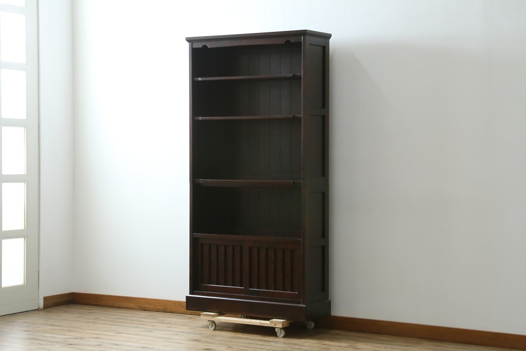 中古　希少な廃番品　北海道民芸家具　格子意匠が印象的な本棚　(R-087491)