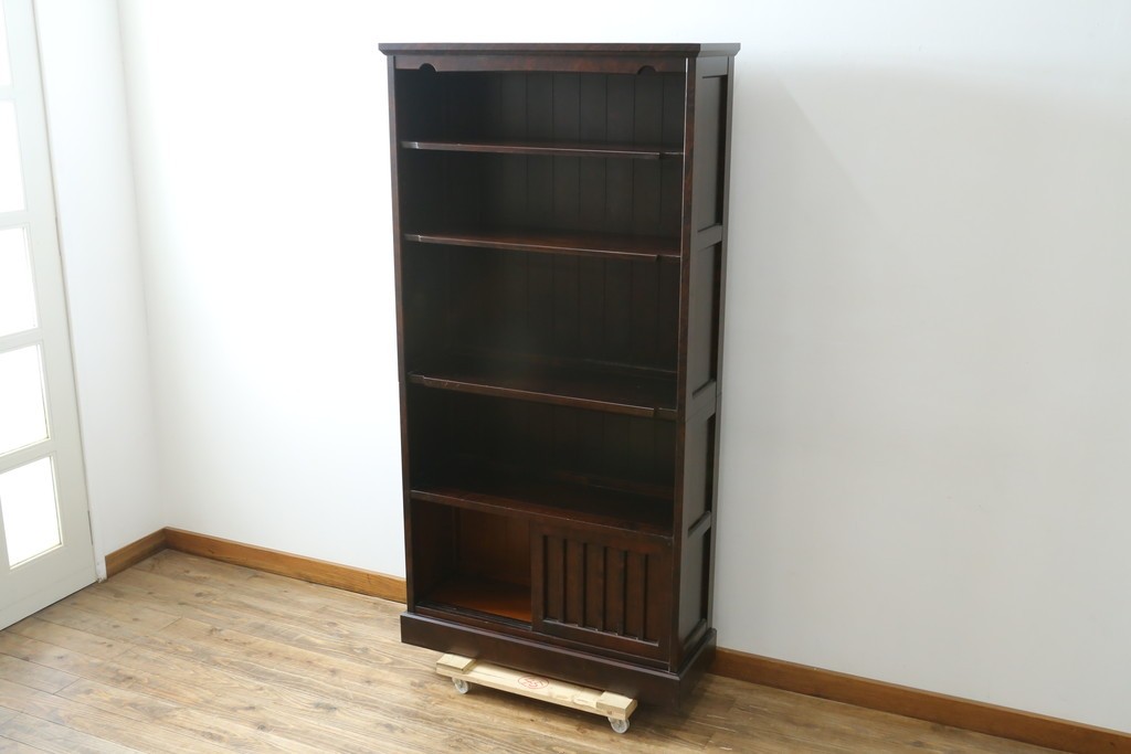 中古　希少な廃番品　北海道民芸家具　格子意匠が印象的な本棚　(R-087491)