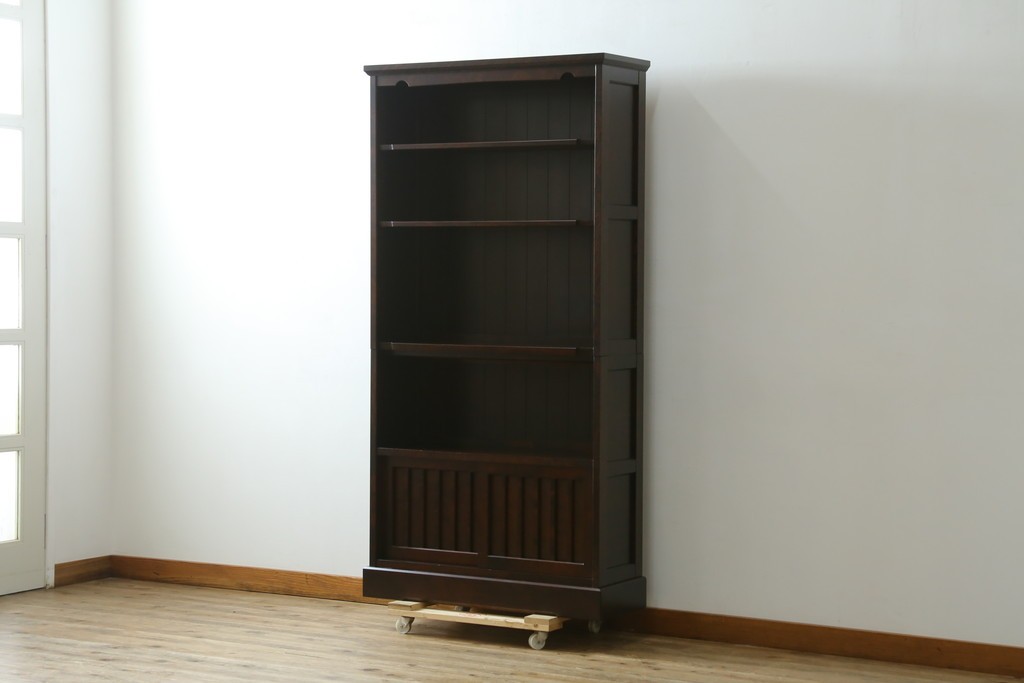 中古　希少な廃番品　北海道民芸家具　格子意匠が印象的な本棚　(R-087491)